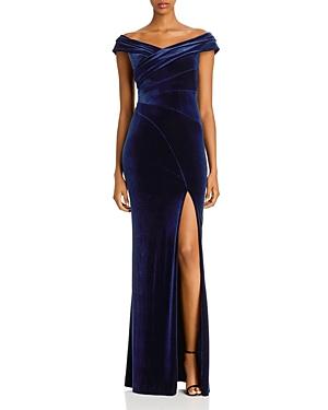 Off the Shoulder Side Split Velvet Gown