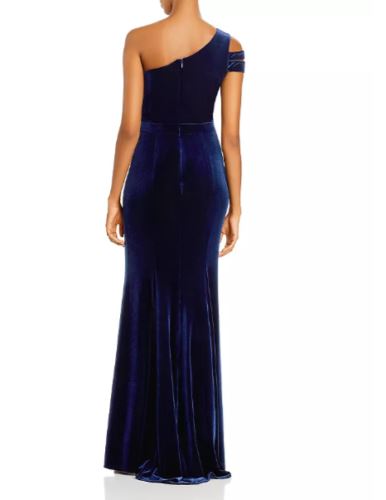 Aqua asymmetric on sale strapless velvet gown