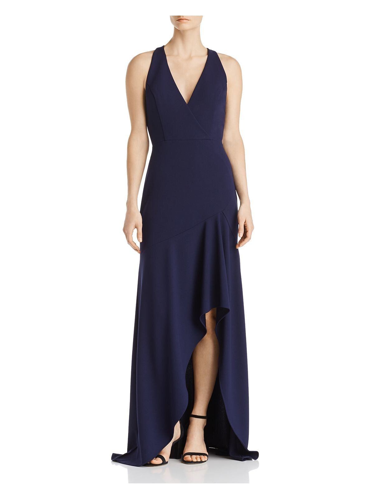 Sleeveless V Neck Full Length Hi Lo Formal Gown